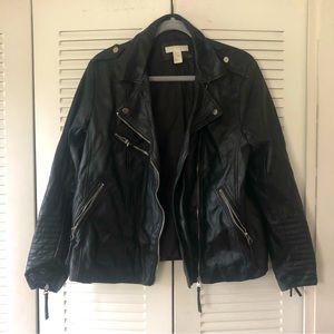 HM Black Leather Jacket Size 14 with Pockets